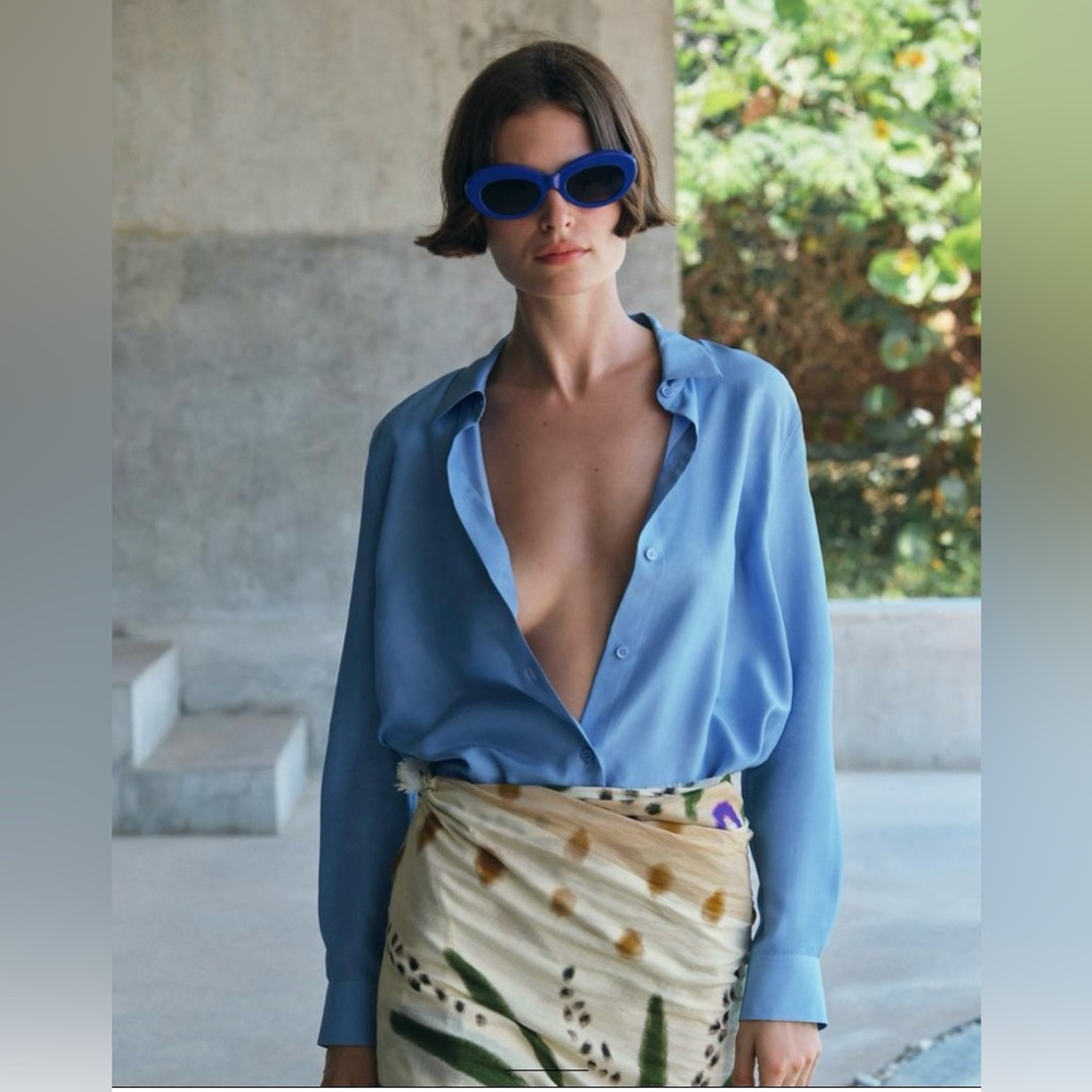 Zara Powder Blue Button-Down Blouse